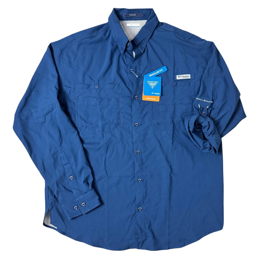 Columbia Tamiami ll LS Shirt Mens Large Collegiate Navy Blue PFG Fishing Gear